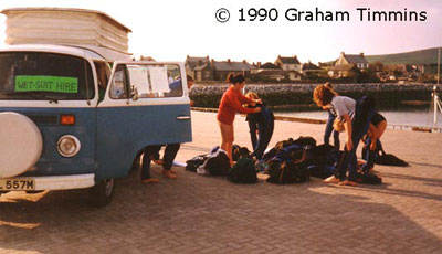 The first Seventh Wave changing rooms were quite public! (Dingle Pier, 1990)